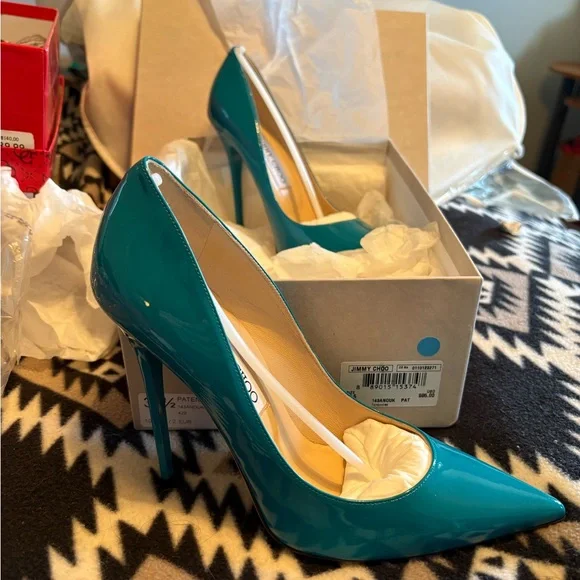 Jimmy Choo Turquoise Patent Heels - Picture 2 of 6